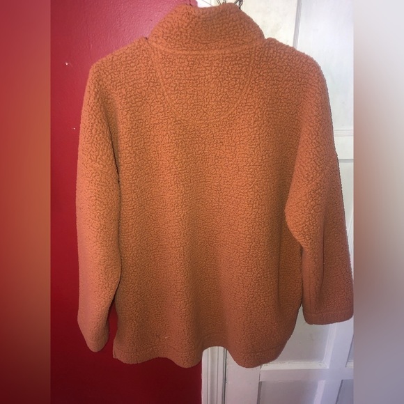 Aerie Oversized Cloud Sherpa Quarter Snap Pullover Brown Mustard - Picture 7 of 11
